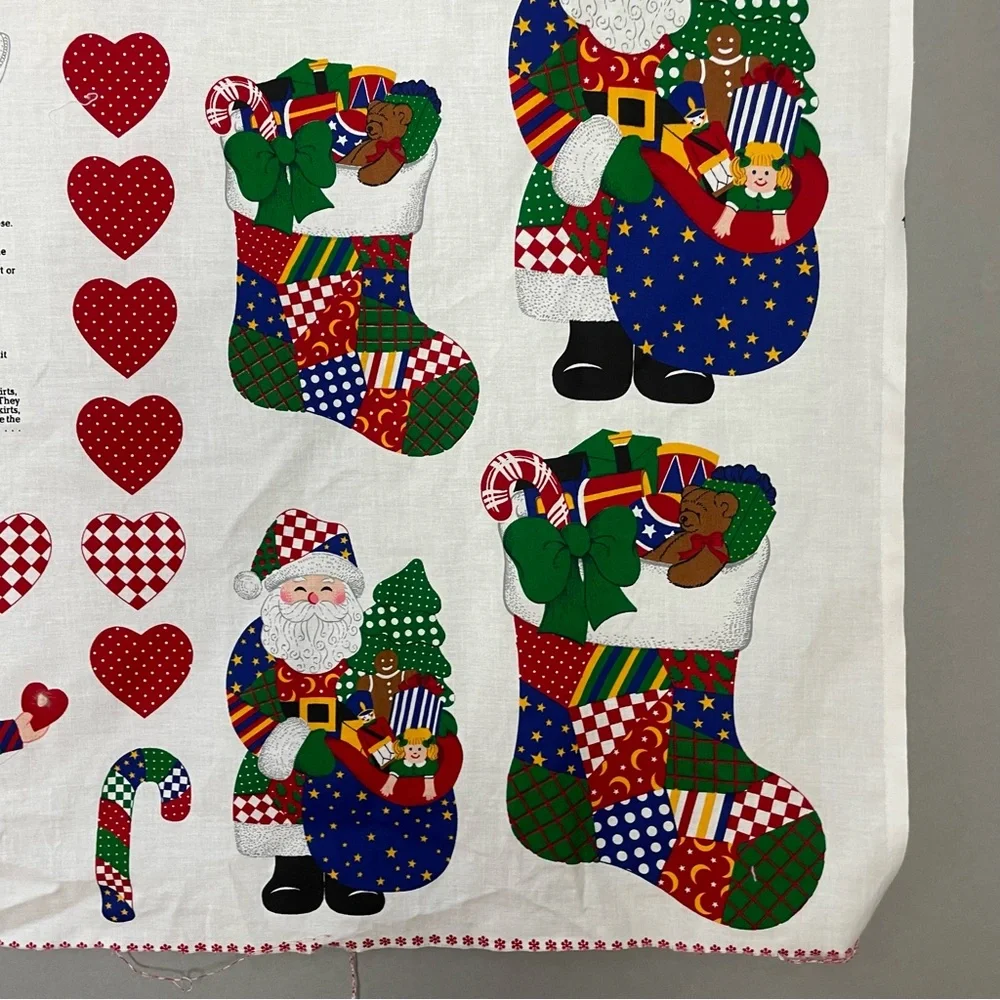 Vintage Christmas Applique Fabric Panel No Sew Patchwork Santa Angel Hearts #K15